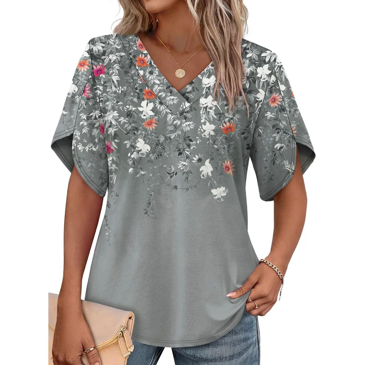WIHOLL Womens Summer Tops Short Petal Sleeve Shirts Fashion V Neck Womens Clothing — image 6