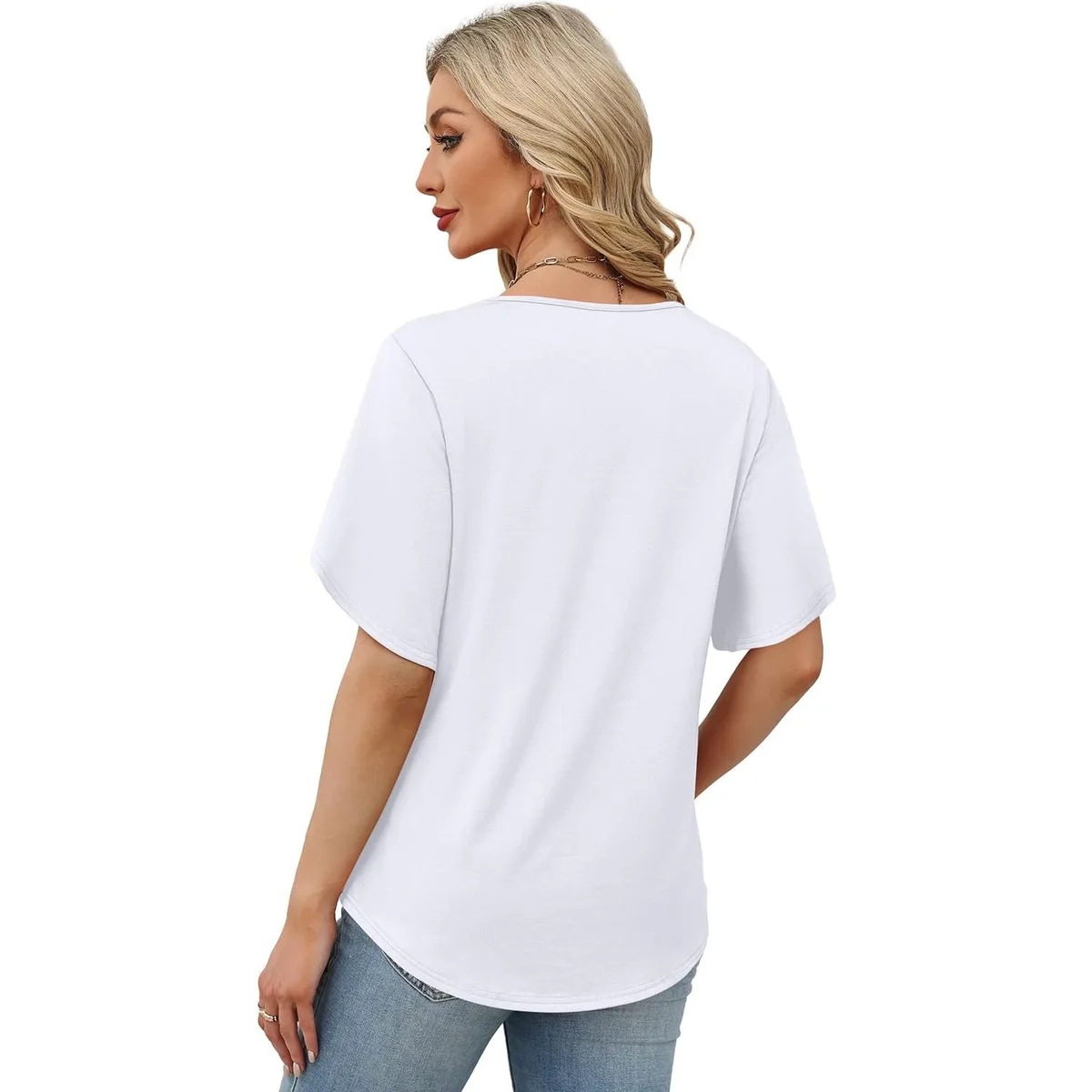 WIHOLL Womens Summer Tops Short Petal Sleeve Shirts Fashion V Neck Womens Clothing — image 5