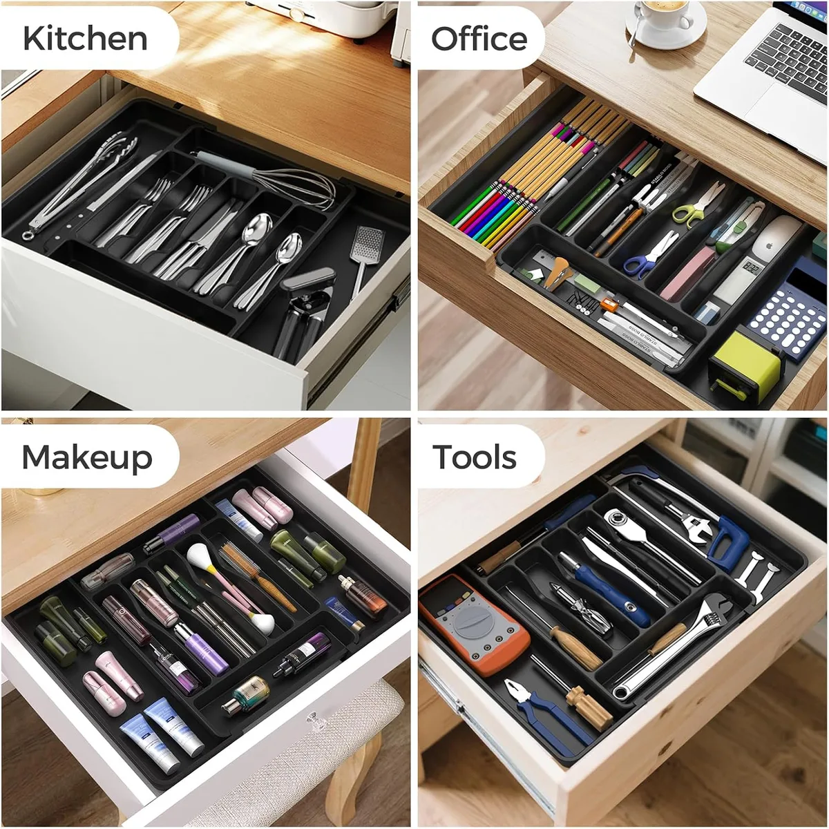 ukeetap Extra Large Expandable Silverware Organizer, Flatware Tray, Black — image 8