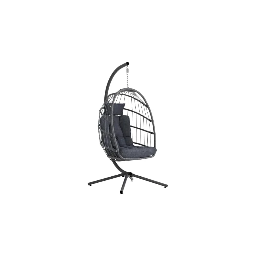 SWITTE Egg Chair Outdoor with Stand, Indoor Wicker Hanging Egg Swing, Grey — image 2