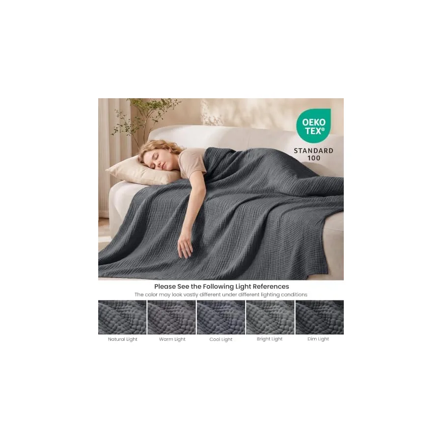 Love's cabin 100% Cotton Muslin Blanket Large Throw for Couch, Dark Grey — image 6