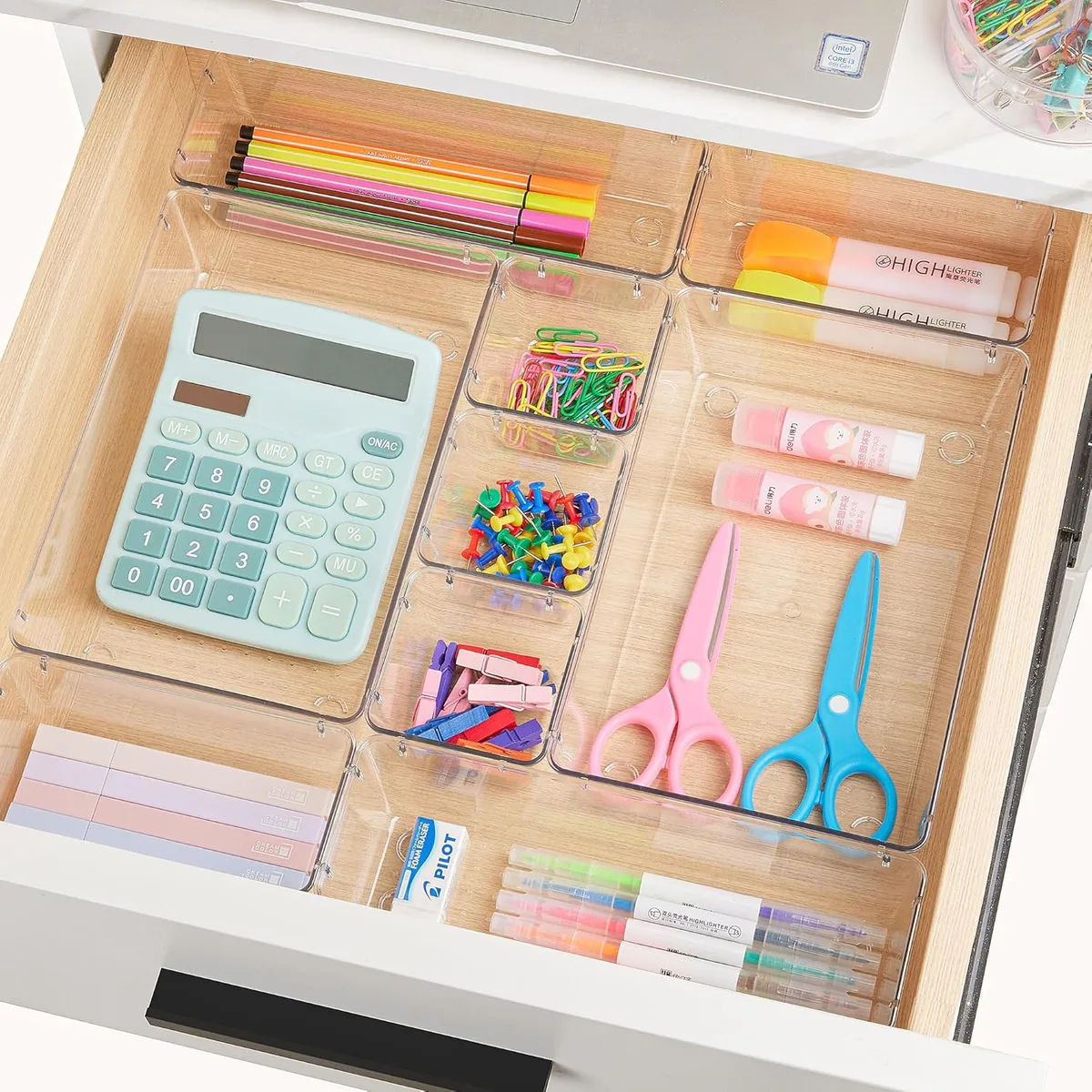 Vtopmart 25 PCS Clear Plastic Drawer Organizers Set, 4-Size Versatile Bathroom and Vanity Drawer Organizer Trays, Storage Bins for Makeup, Bedroom, Kitchen Gadgets Utensils and Office — image 6