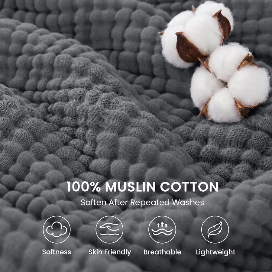 Love's cabin 100% Cotton Muslin Blanket Large Throw for Couch, Dark Grey — image 8