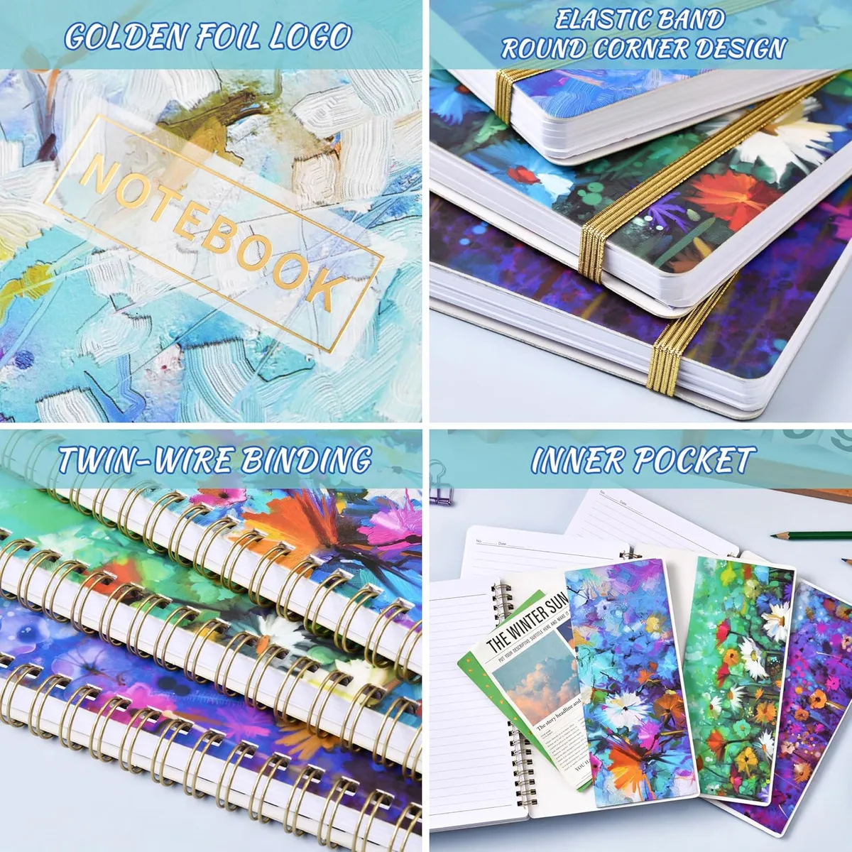 Spiral Notebook - 3 Pack A5 Ruled Journal Notebook, 8.3'' × 6'', 3 × 160 Pages, Journal for Women, College Ruled Notebook, Spiral Notebook with Back Pocket, Great Notebooks for School, Home & Office — image 4