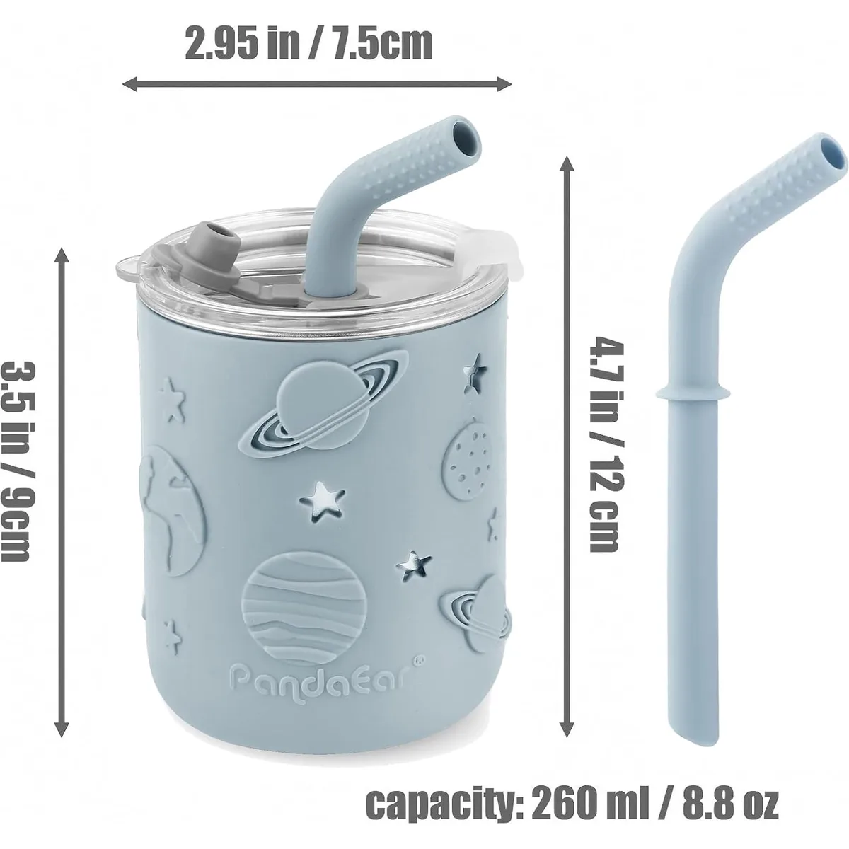 PandaEar 6-in-1 Stainless Steel Baby Feeding Set | Divided Suction Plate, Bowl, Sippy Cup with Straw, Bib, Spoon & Fork | BPA-Free Toddler Feeding Essentials for Self-Feeding (Blue) — image 7