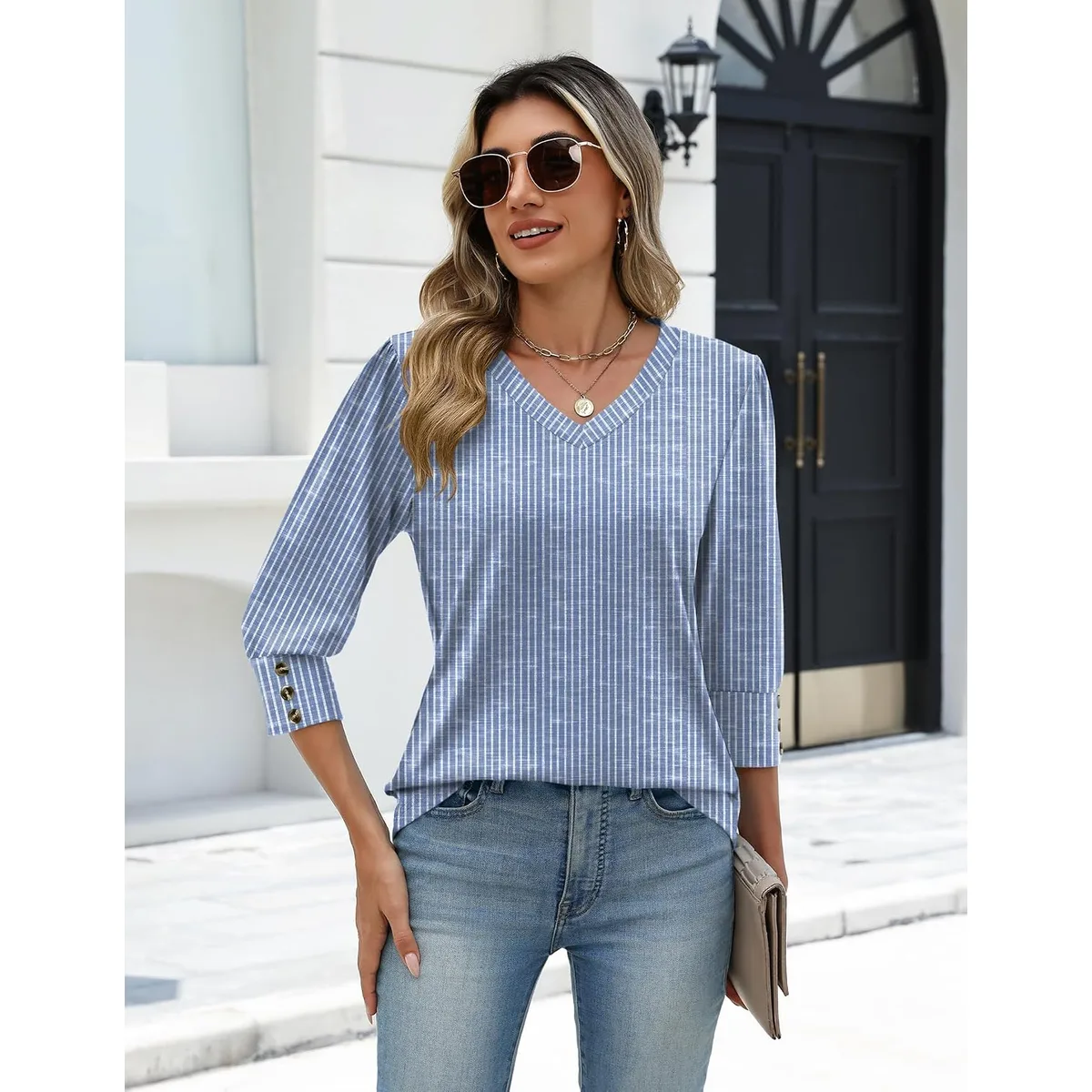 Zeagoo Womens 3/4 Sleeve V Neck T Shirts Dressy Casual Tops — image 3
