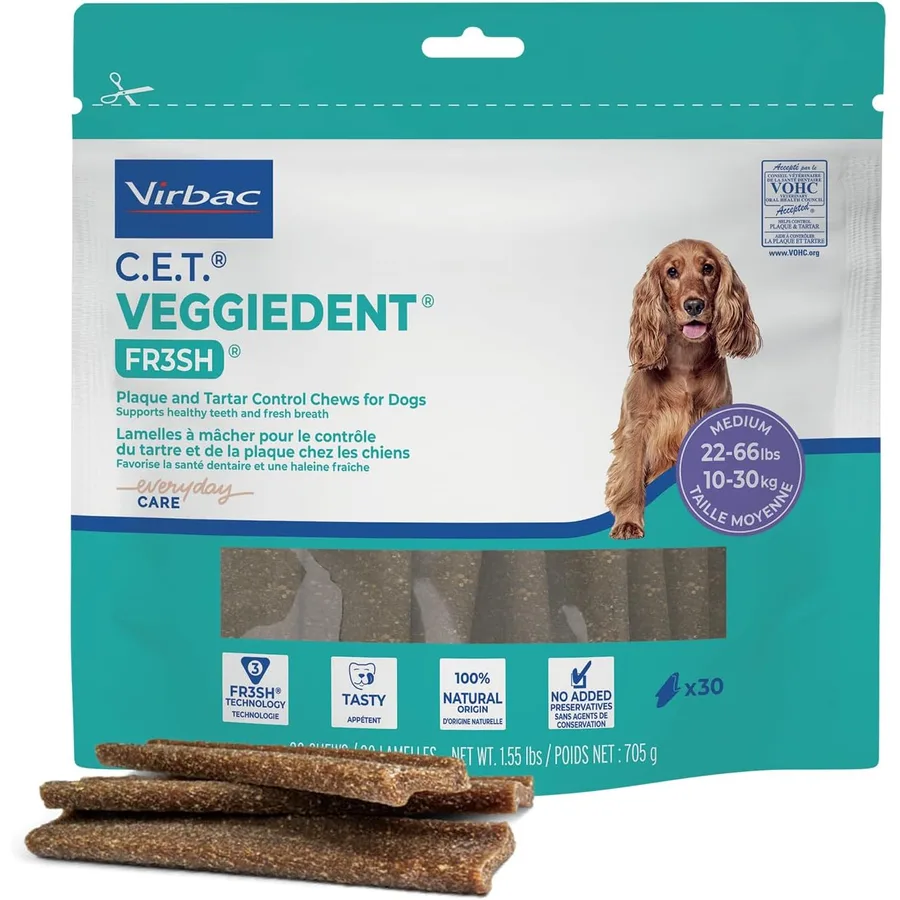 C.E.T. Veggiedent Fr3sh Plaque and Tartar Control Chews for Dogs, Medium