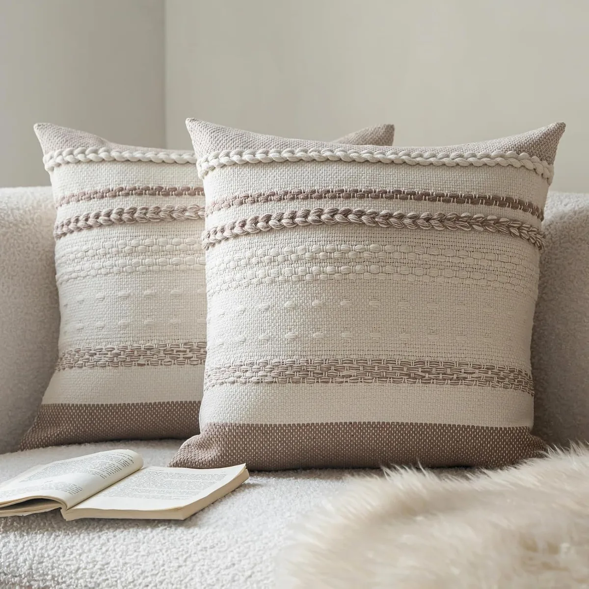 Cethom Boho Throw Pillow Covers 18x18 Inch Set of 2, Blue Textured Decorative Couch Pillow Cases for Farmhouse Home Decor, Accent Cushion Cover for Sofa, Bed, Living Room, Bedroom — image 8