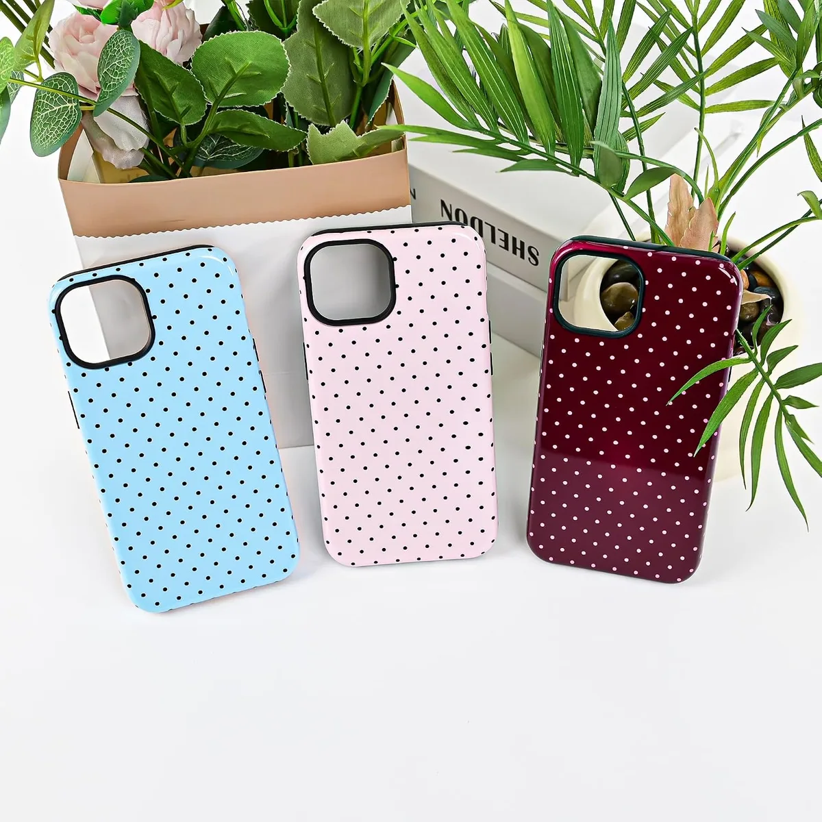 Polka Dot Pattern Phone Case for iPhone 13/14 6.1", Wine — image 6