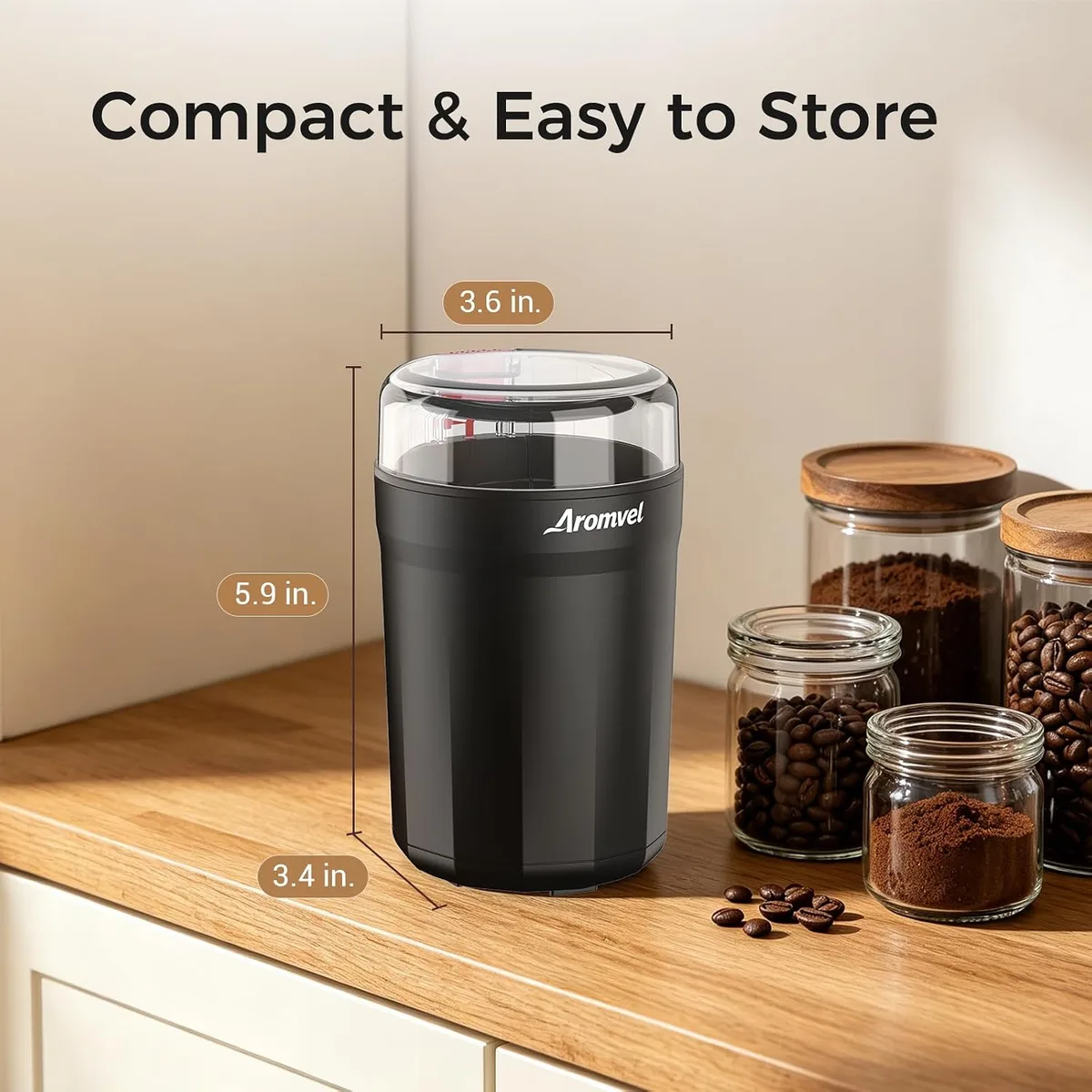 Electric Coffee Grinder, 2-in-1 Cleaning Brush & Scoop, Safety Lid — image 8