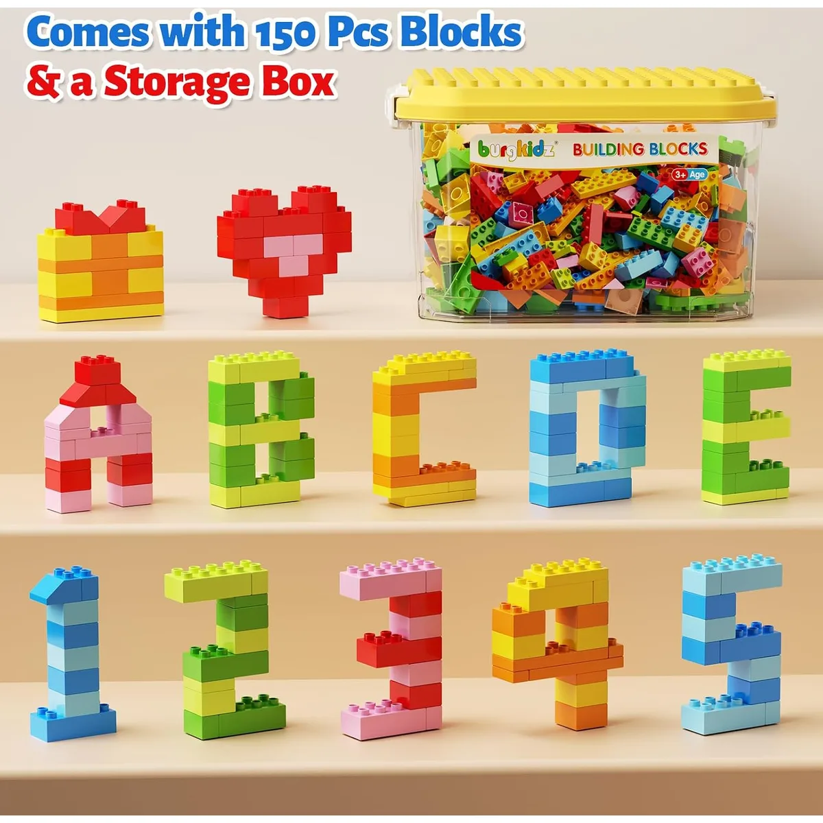 burgkidz Classic Building Compatible Toddlers: 150PCS Jumbo Blocks & Base — image 6