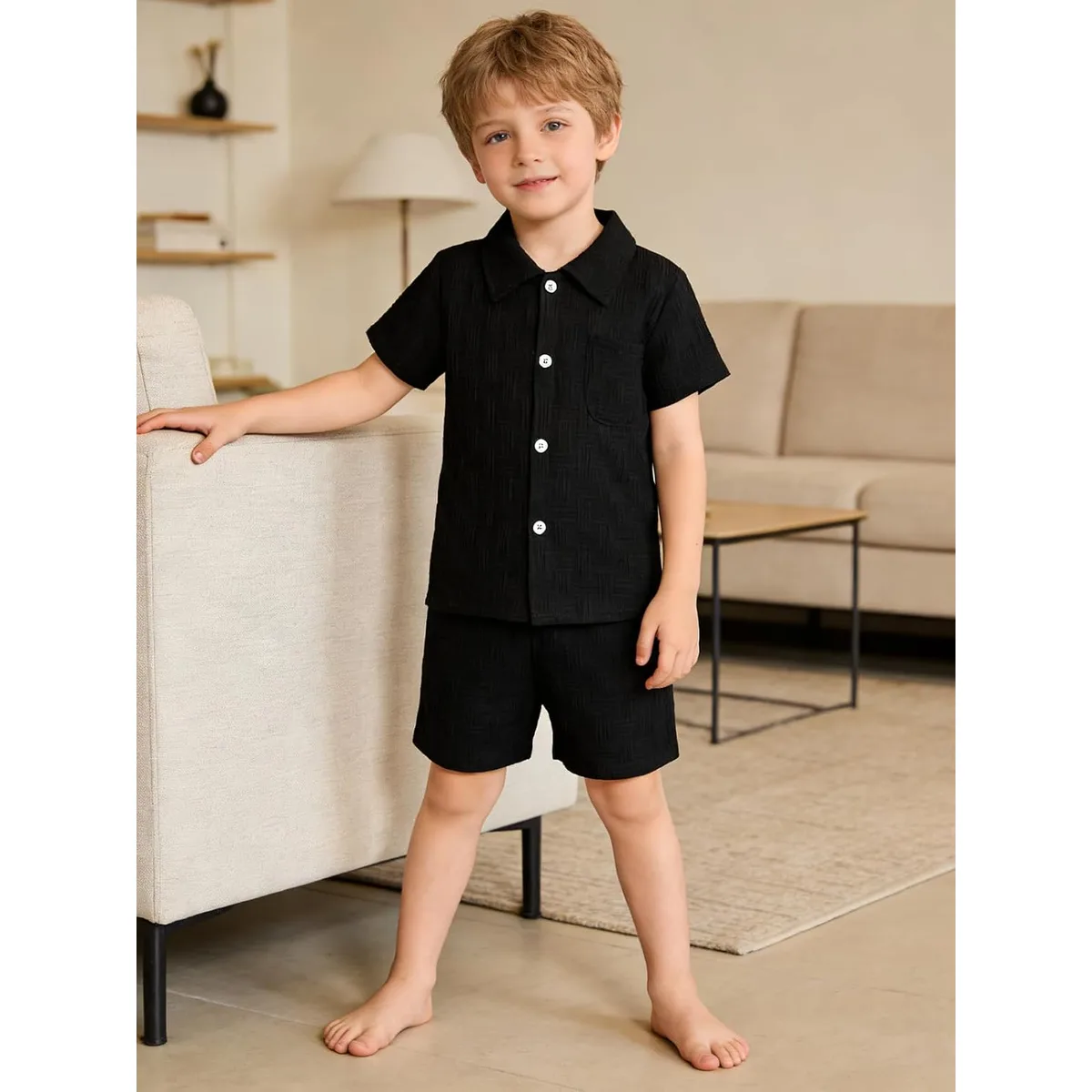 Size 2-6 Years Toddler Boys Clothes 2 Piece Summer Outfit Short Sleeve Button Down Shirt Top and Shorts Set — image 3