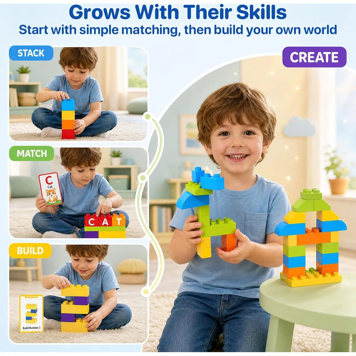 Large Building Blocks for Toddlers: 42 Learning Blocks & 50 Activity Cards — image 5