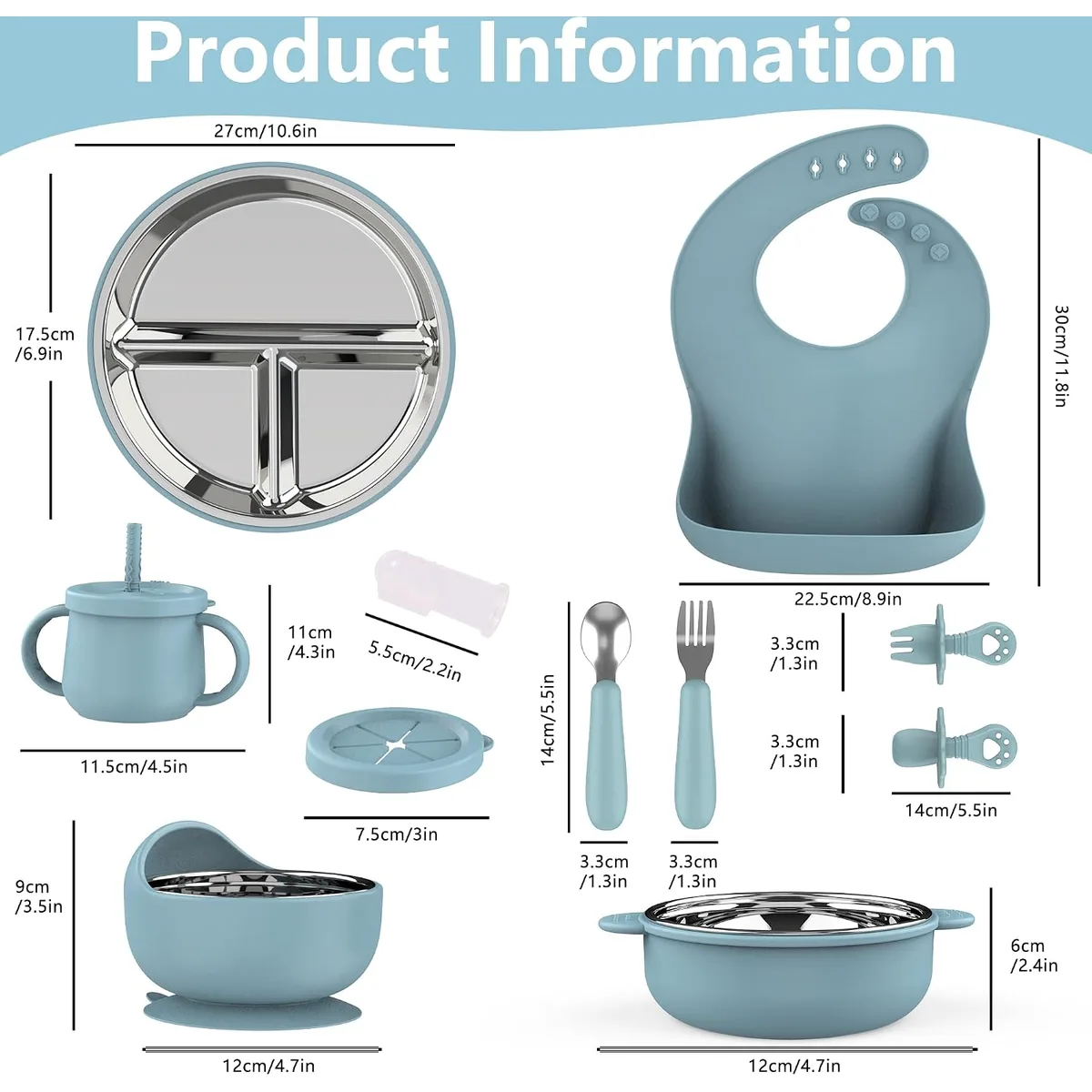 13PCS Baby Feeding Set, Removable Stainless & Silicone, Odor-Free — image 2